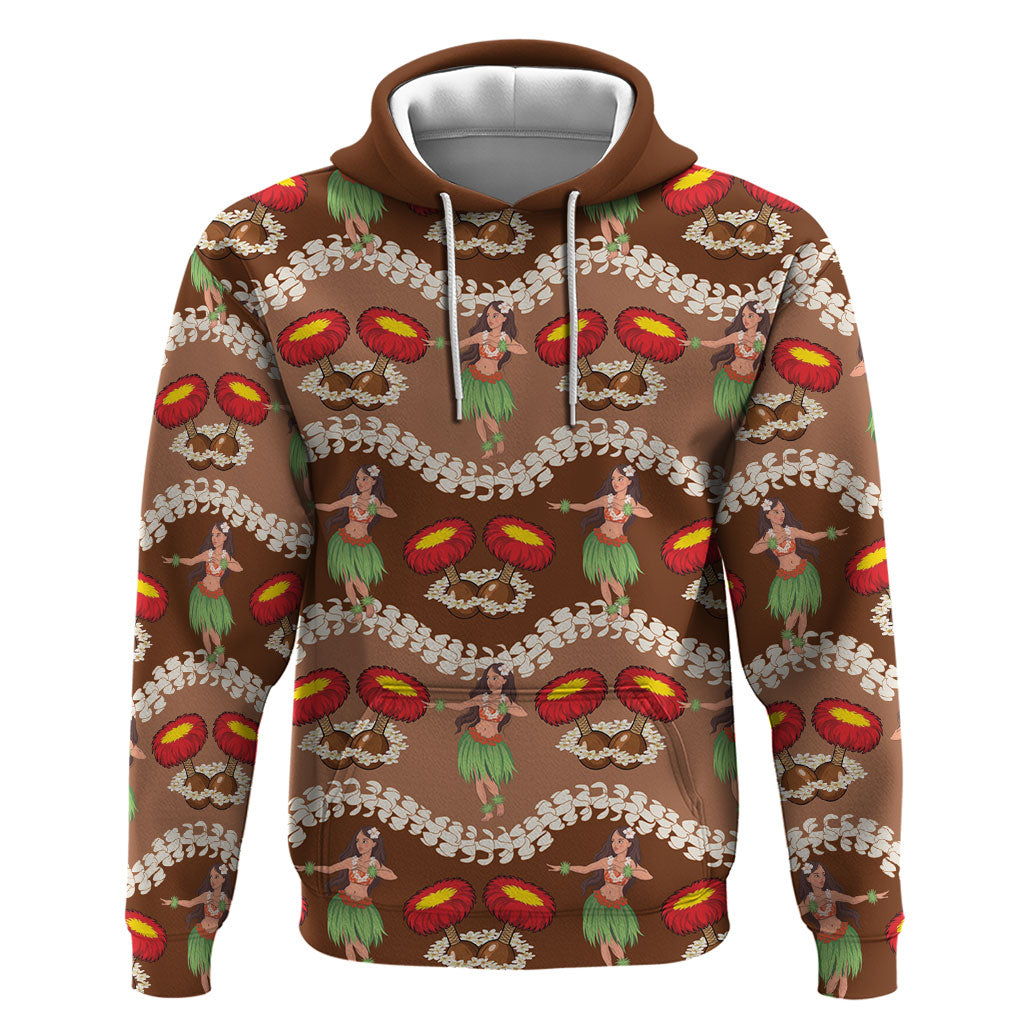 Uliuli Hawaii Makahiki Hoodie Hawaiian Puakenikeni Lei Hula Girl Brown Version LT14 Pullover Hoodie Brown - Polynesian Pride