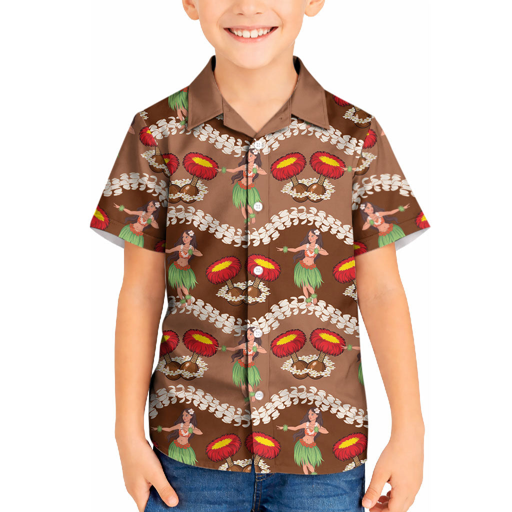 Uliuli Hawaii Makahiki Kid Hawaiian Shirt Hawaiian Puakenikeni Lei Hula Girl Brown Version LT14 Kid Brown - Polynesian Pride