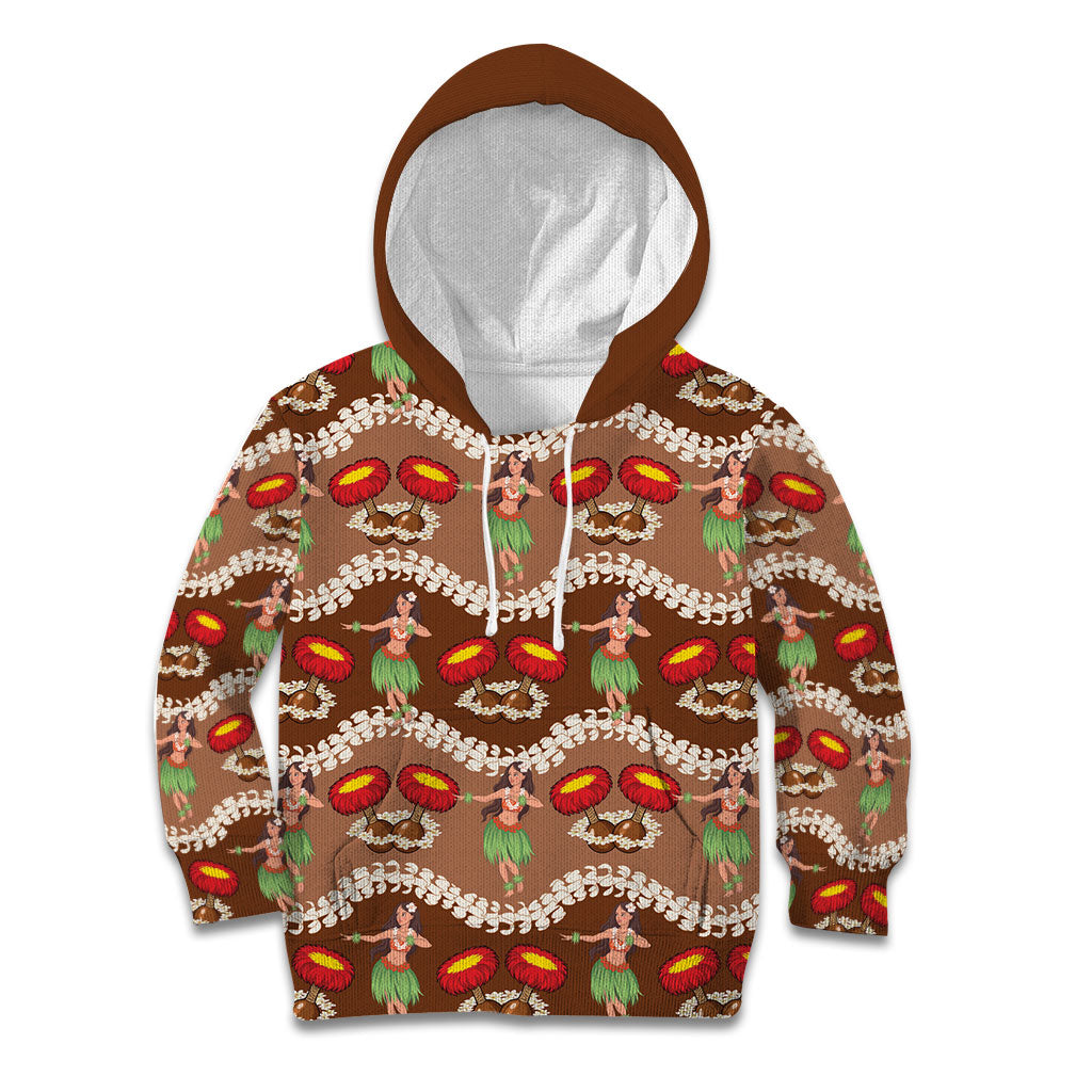 Uliuli Hawaii Makahiki Kid Hoodie Hawaiian Puakenikeni Lei Hula Girl Brown Version LT14 Hoodie Brown - Polynesian Pride