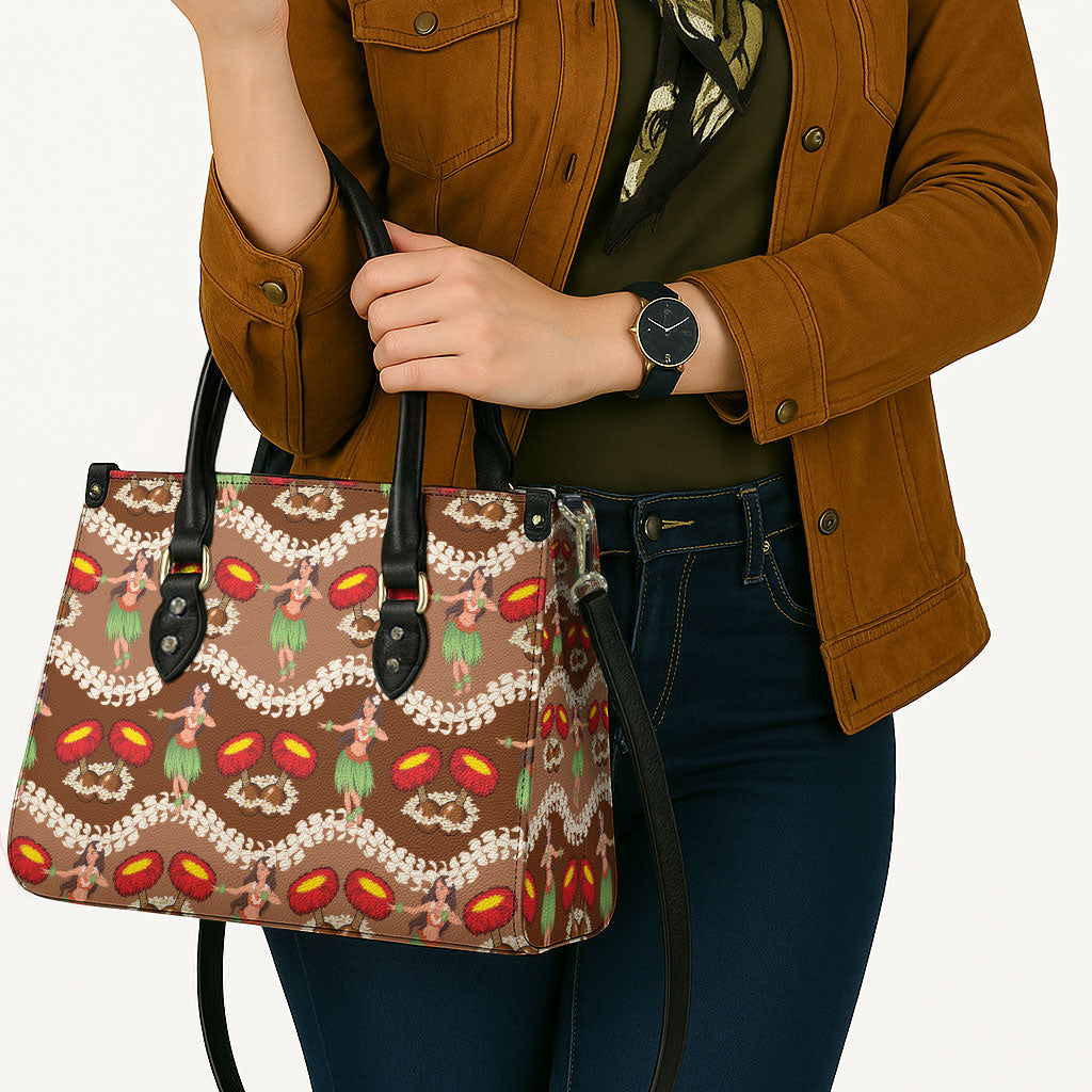 Uliuli Hawaii Makahiki Leather Bag Hawaiian Puakenikeni Lei Hula Girl Brown Version LT14 - Polynesian Pride