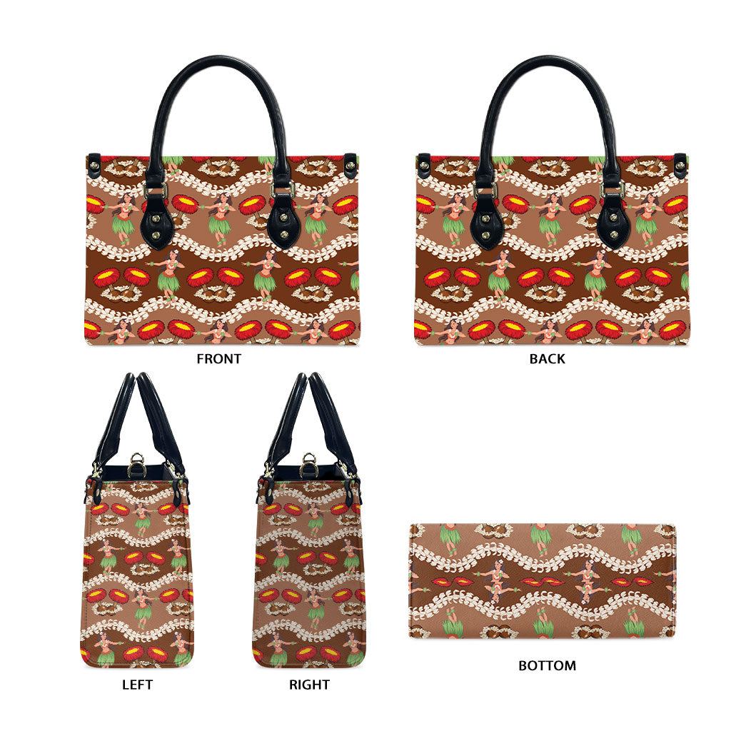 Uliuli Hawaii Makahiki Leather Bag Hawaiian Puakenikeni Lei Hula Girl Brown Version LT14 - Polynesian Pride