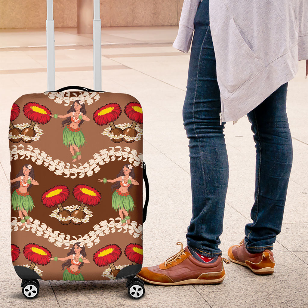 Uliuli Hawaii Makahiki Luggage Cover Hawaiian Puakenikeni Lei Hula Girl Brown Version LT14 Brown - Polynesian Pride