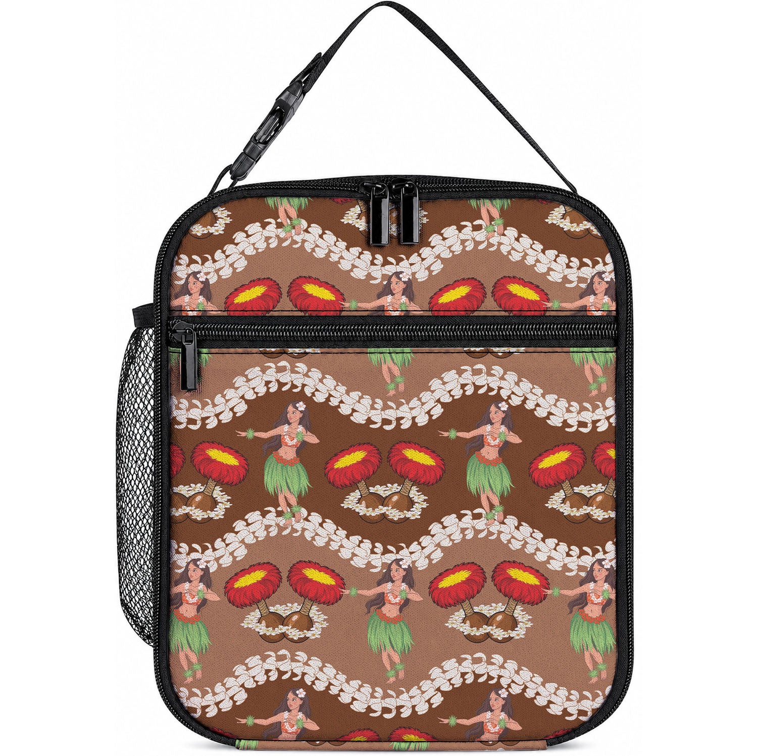 Uliuli Hawaii Makahiki Lunch Bag Hawaiian Puakenikeni Lei Hula Girl Brown Version