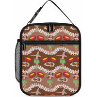 Uliuli Hawaii Makahiki Lunch Bag Hawaiian Puakenikeni Lei Hula Girl Brown Version LT14 10.2 × 8.3 × 4.3 inch Brown - Polynesian Pride