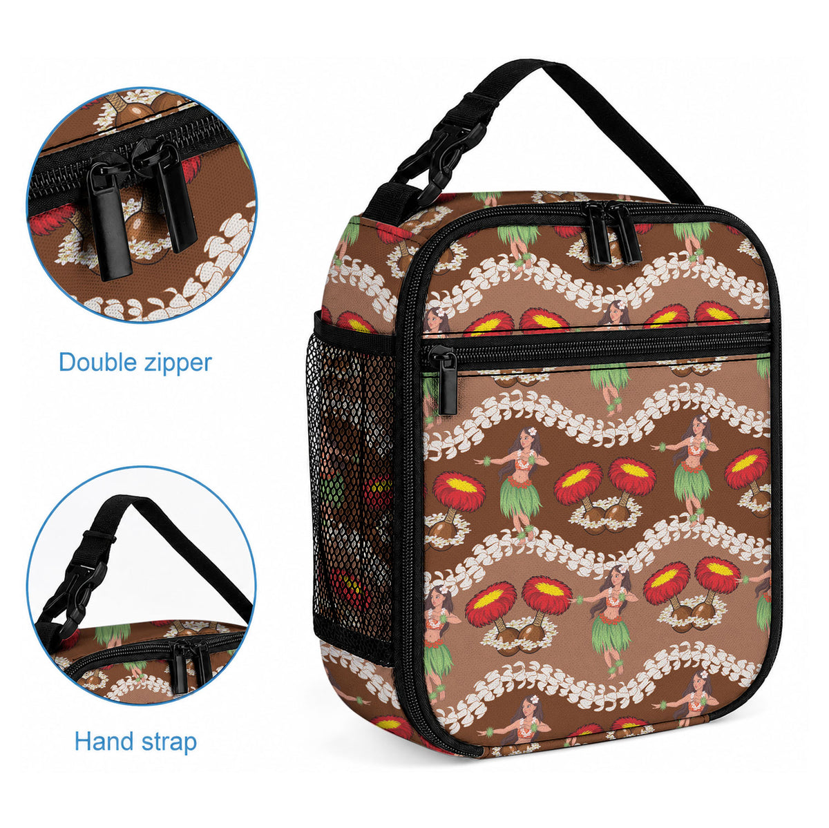 Uliuli Hawaii Makahiki Lunch Bag Hawaiian Puakenikeni Lei Hula Girl Brown Version LT14 - Polynesian Pride