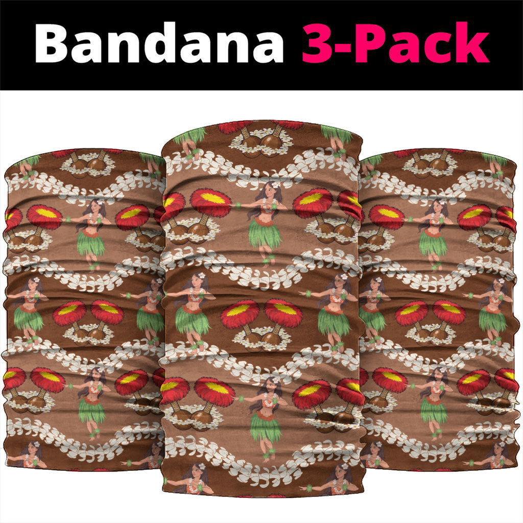 Uliuli Hawaii Makahiki Neck Gaiter Hawaiian Puakenikeni Lei Hula Girl Brown Version