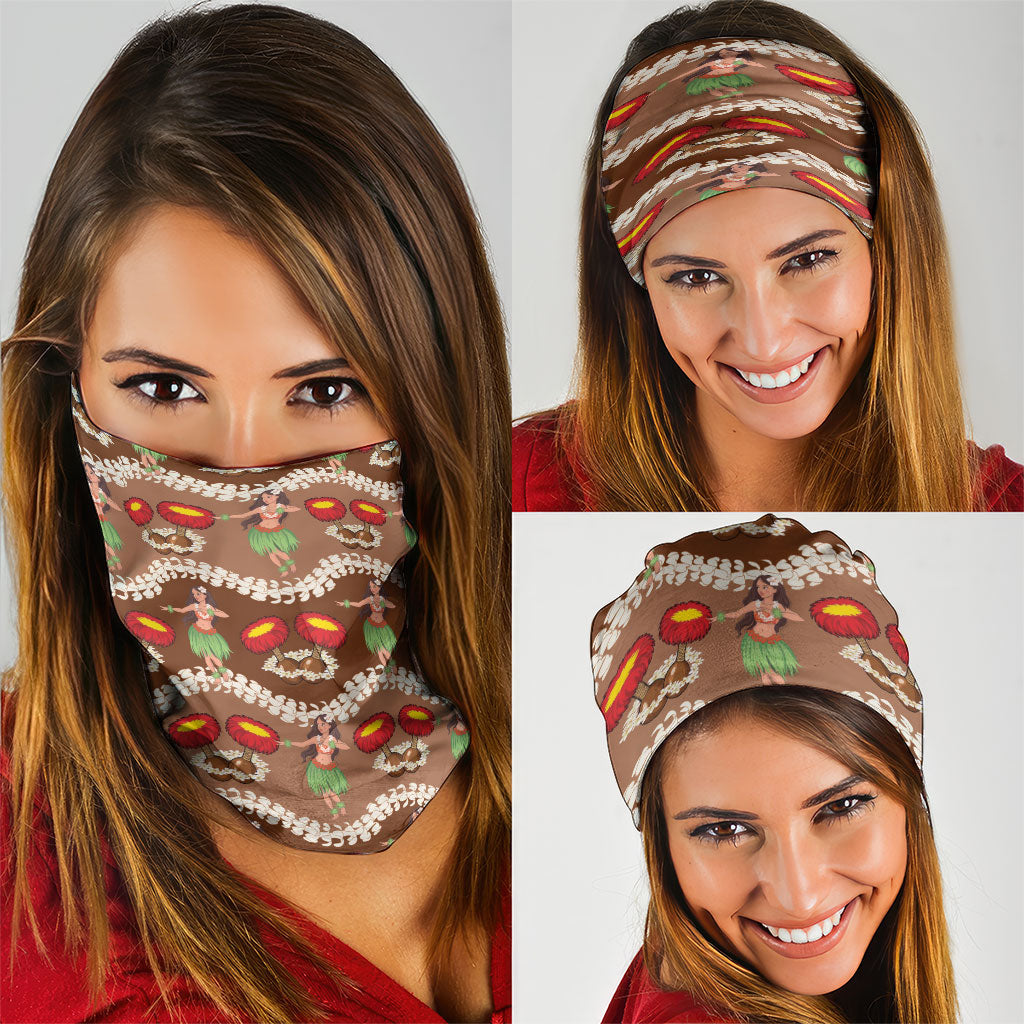 Uliuli Hawaii Makahiki Neck Gaiter Hawaiian Puakenikeni Lei Hula Girl Brown Version LT14 - Polynesian Pride