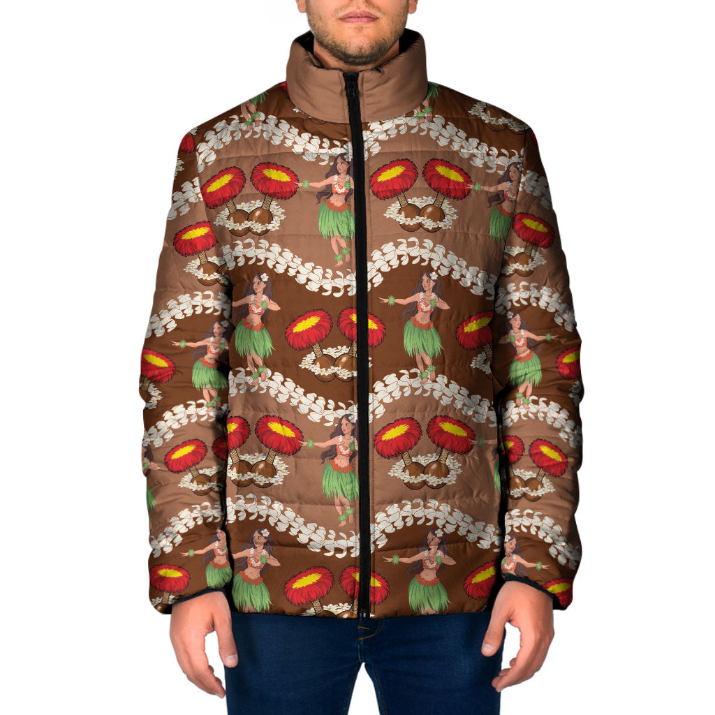 Uliuli Hawaii Makahiki Padded Jacket Hawaiian Puakenikeni Lei Hula Girl Brown Version LT14 Men Brown - Polynesian Pride