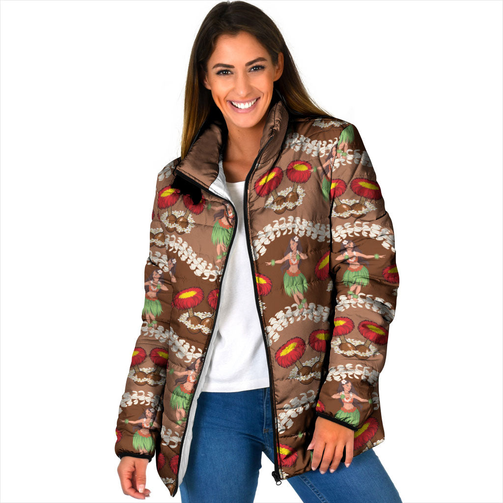 Uliuli Hawaii Makahiki Padded Jacket Hawaiian Puakenikeni Lei Hula Girl Brown Version LT14 Women Brown - Polynesian Pride