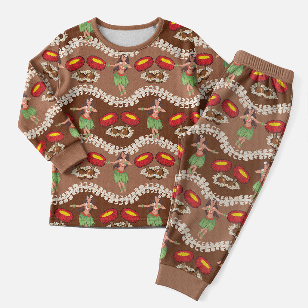 Uliuli Hawaii Makahiki Christmas Pajama Set Hawaiian Puakenikeni Lei Hula Girl Brown Version LT14 Men Brown - Polynesian Pride