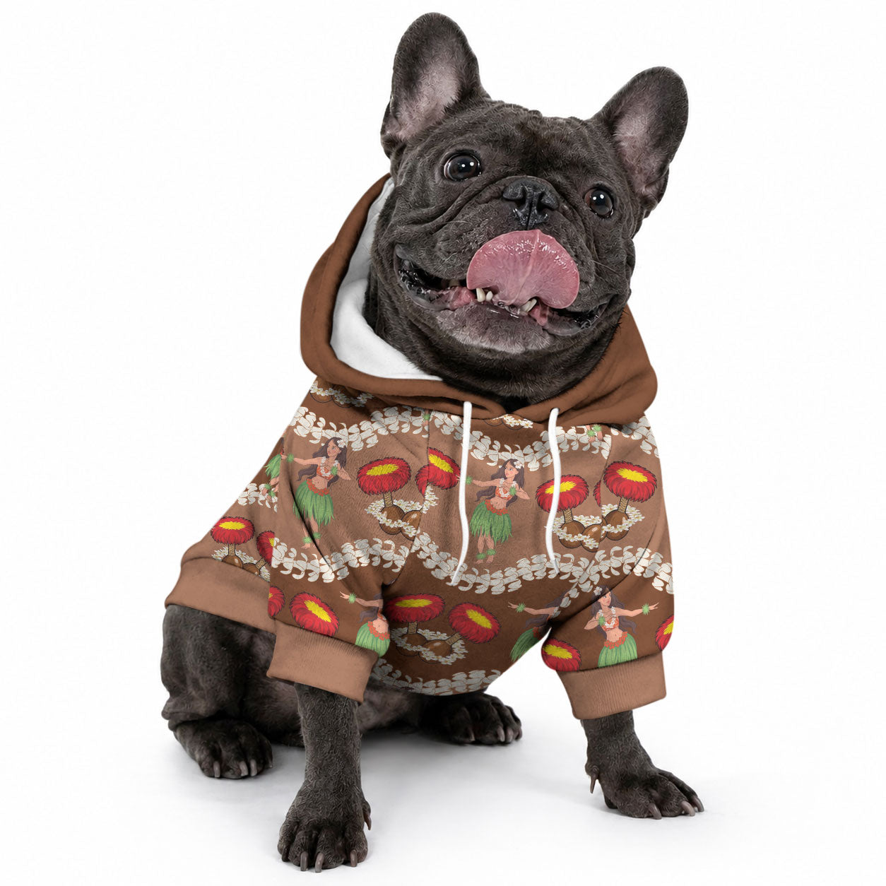 Uliuli Hawaii Makahiki Pet Hoodie Hawaiian Puakenikeni Lei Hula Girl Brown Version