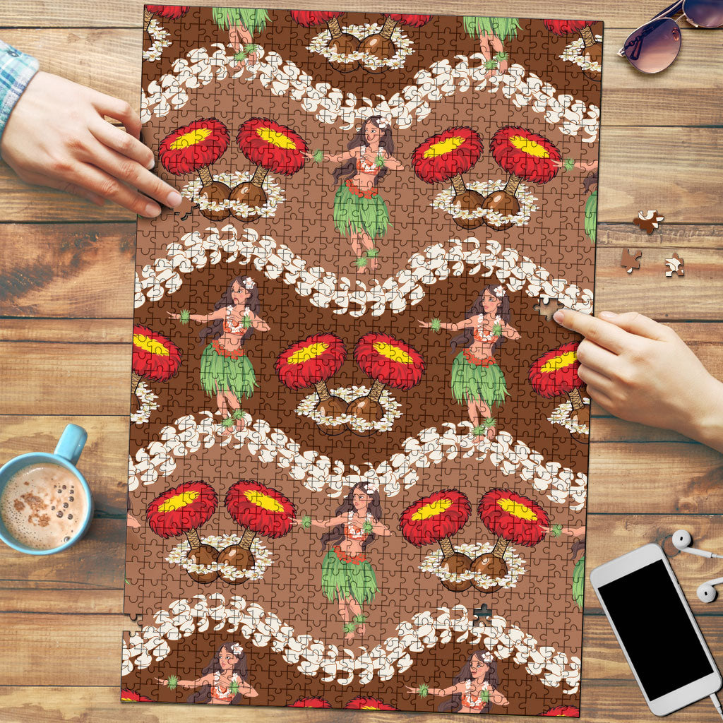 Uliuli Hawaii Makahiki Puzzle Hawaiian Puakenikeni Lei Hula Girl Brown Version