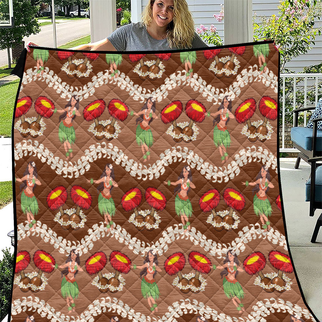 Uliuli Hawaii Makahiki Quilt Hawaiian Puakenikeni Lei Hula Girl Brown Version LT14 Brown - Polynesian Pride