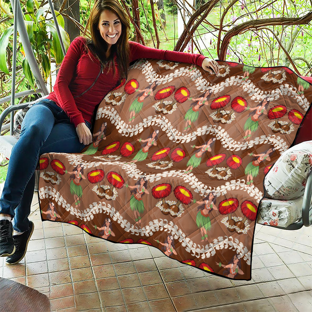 Uliuli Hawaii Makahiki Quilt Hawaiian Puakenikeni Lei Hula Girl Brown Version LT14 - Polynesian Pride