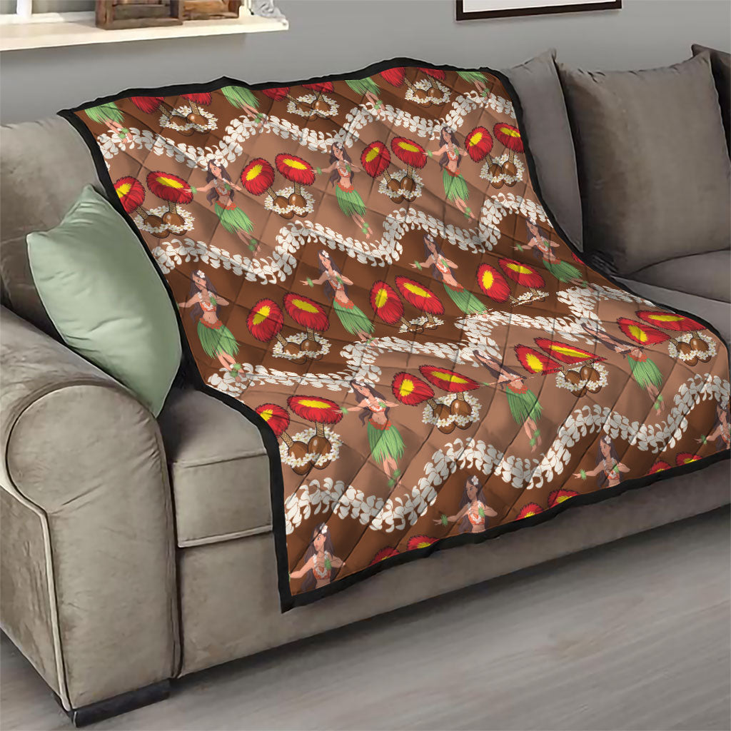 Uliuli Hawaii Makahiki Quilt Hawaiian Puakenikeni Lei Hula Girl Brown Version LT14 - Polynesian Pride
