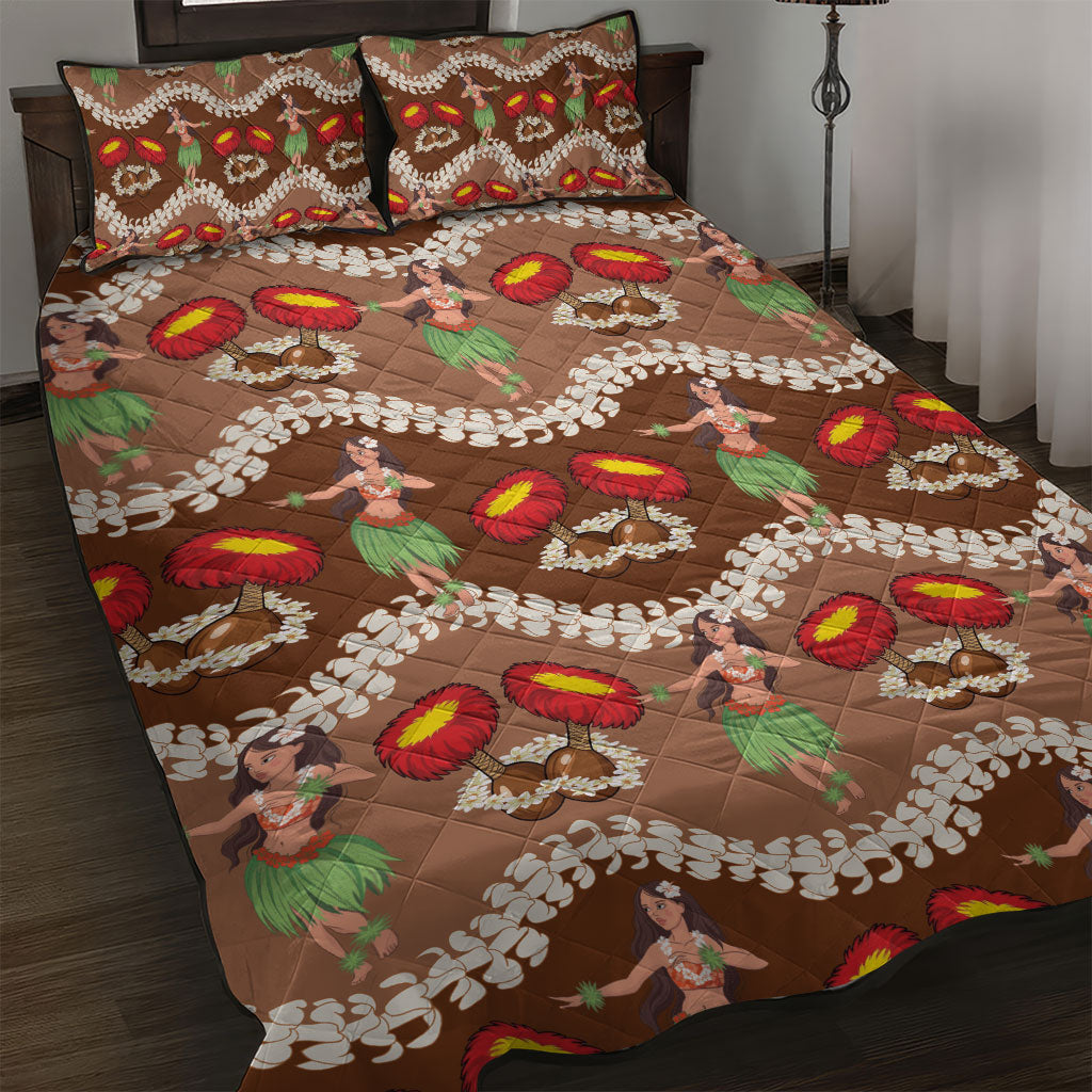 Uliuli Hawaii Makahiki Quilt Bed Set Hawaiian Puakenikeni Lei Hula Girl Brown Version LT14 Brown - Polynesian Pride