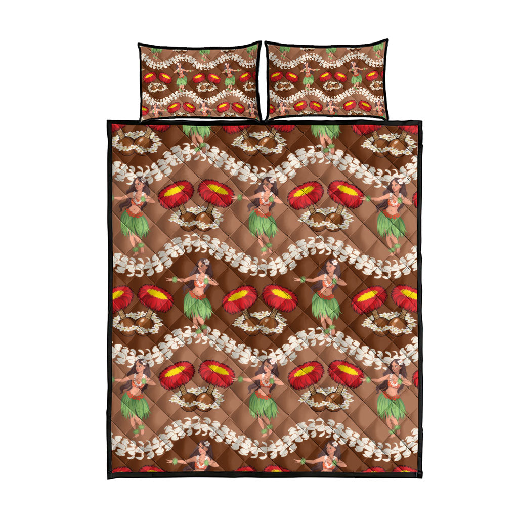 Uliuli Hawaii Makahiki Quilt Bed Set Hawaiian Puakenikeni Lei Hula Girl Brown Version LT14 - Polynesian Pride