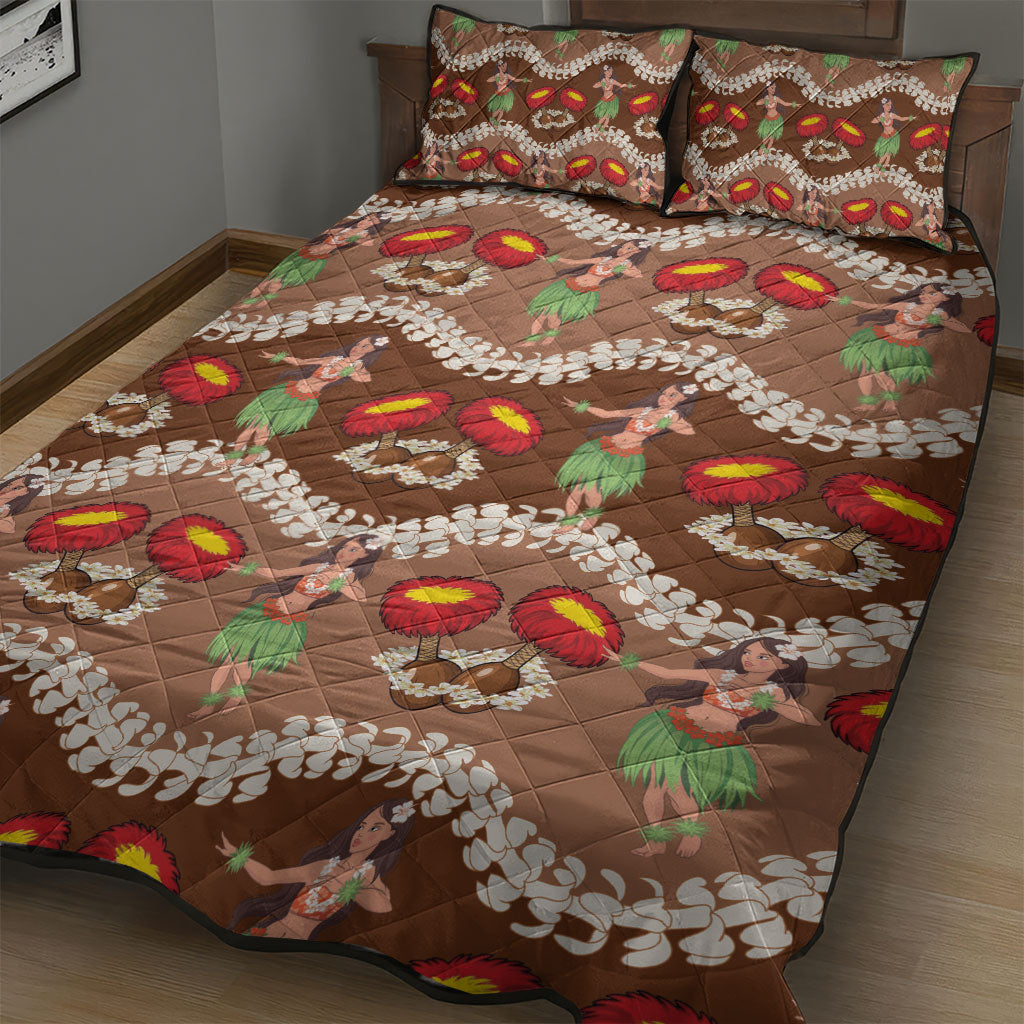Uliuli Hawaii Makahiki Quilt Bed Set Hawaiian Puakenikeni Lei Hula Girl Brown Version LT14 - Polynesian Pride