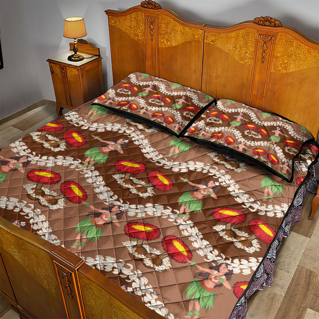 Uliuli Hawaii Makahiki Quilt Bed Set Hawaiian Puakenikeni Lei Hula Girl Brown Version LT14 - Polynesian Pride
