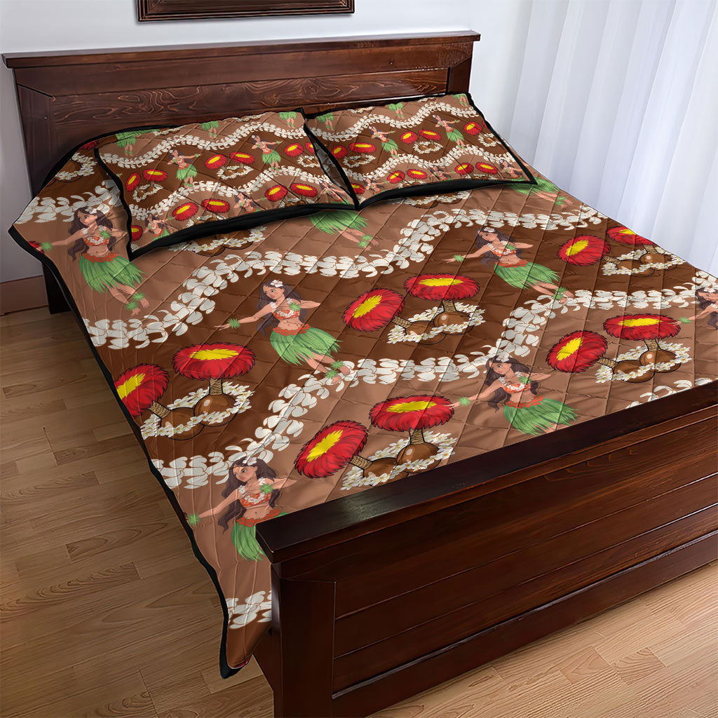 Uliuli Hawaii Makahiki Quilt Bed Set Hawaiian Puakenikeni Lei Hula Girl Brown Version LT14 - Polynesian Pride