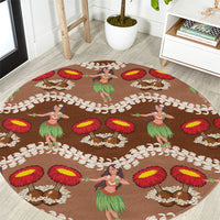 Uliuli Hawaii Makahiki Round Carpet Hawaiian Puakenikeni Lei Hula Girl Brown Version LT14 Brown - Polynesian Pride