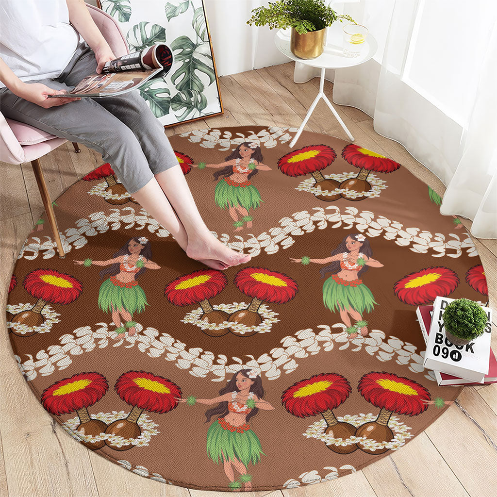 Uliuli Hawaii Makahiki Round Carpet Hawaiian Puakenikeni Lei Hula Girl Brown Version LT14 - Polynesian Pride