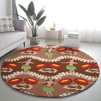 Uliuli Hawaii Makahiki Round Carpet Hawaiian Puakenikeni Lei Hula Girl Brown Version LT14 - Polynesian Pride