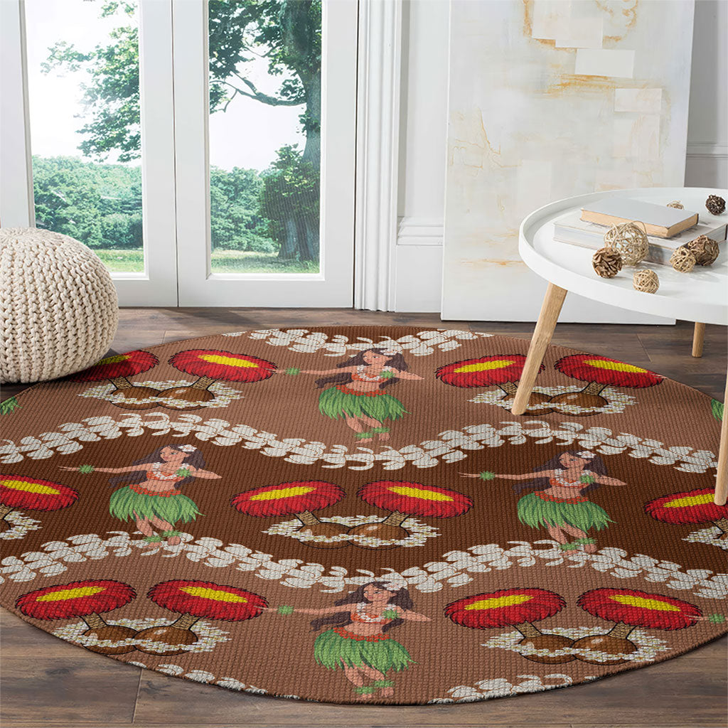 Uliuli Hawaii Makahiki Round Carpet Hawaiian Puakenikeni Lei Hula Girl Brown Version LT14 - Polynesian Pride