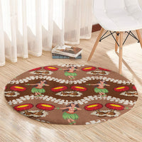 Uliuli Hawaii Makahiki Round Carpet Hawaiian Puakenikeni Lei Hula Girl Brown Version LT14 - Polynesian Pride