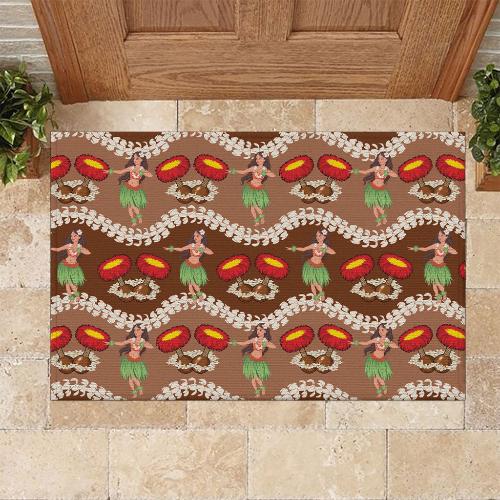 Uliuli Hawaii Makahiki Rubber Doormat Hawaiian Puakenikeni Lei Hula Girl Brown Version LT14 Brown - Polynesian Pride