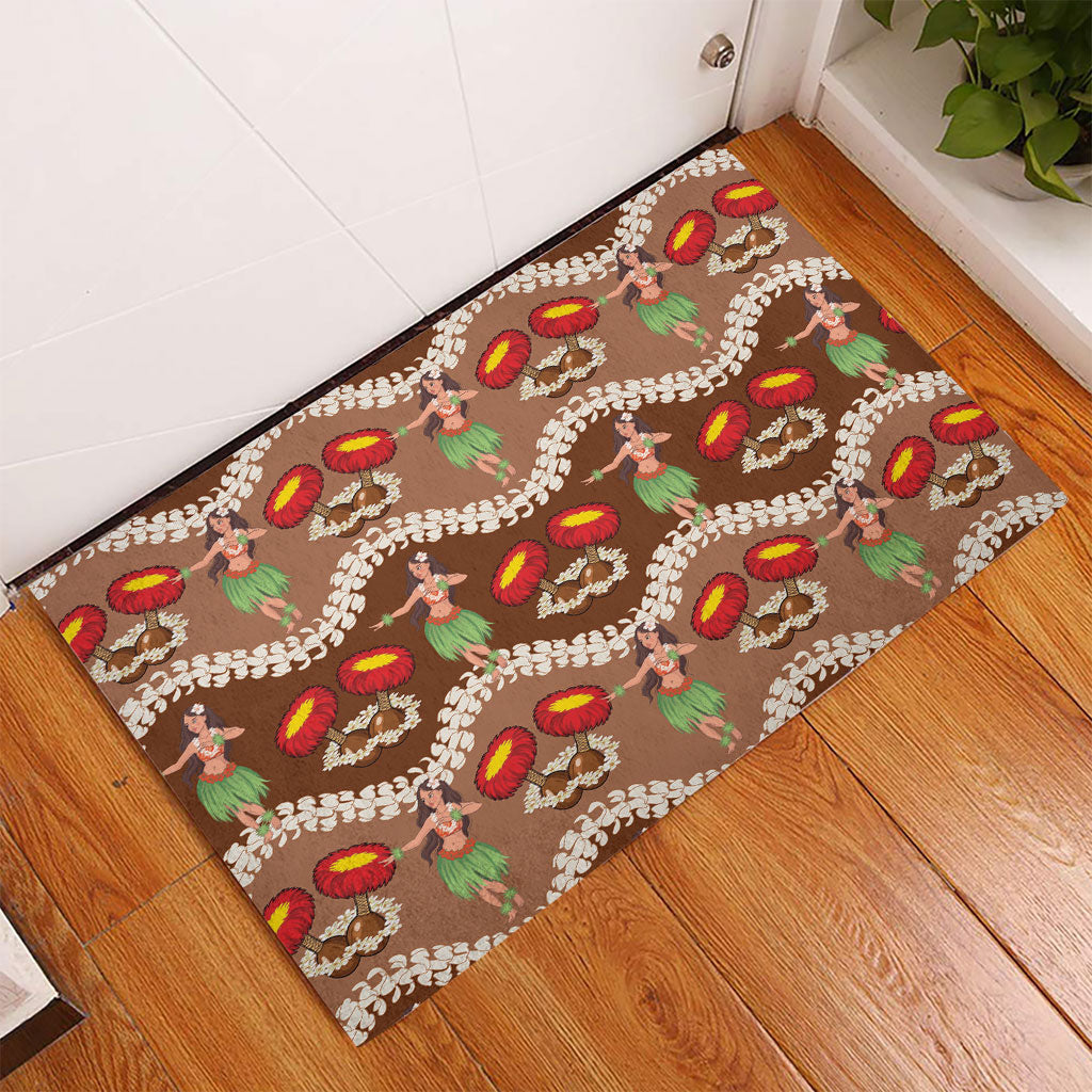 Uliuli Hawaii Makahiki Rubber Doormat Hawaiian Puakenikeni Lei Hula Girl Brown Version LT14 - Polynesian Pride