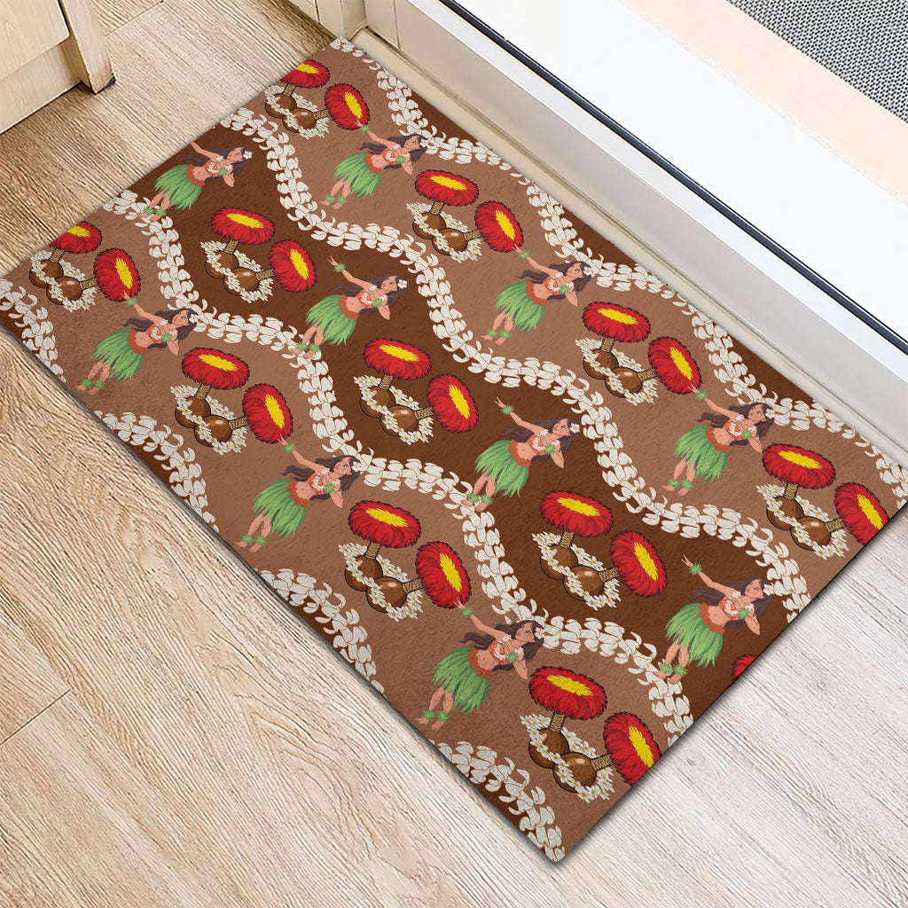 Uliuli Hawaii Makahiki Rubber Doormat Hawaiian Puakenikeni Lei Hula Girl Brown Version LT14 - Polynesian Pride
