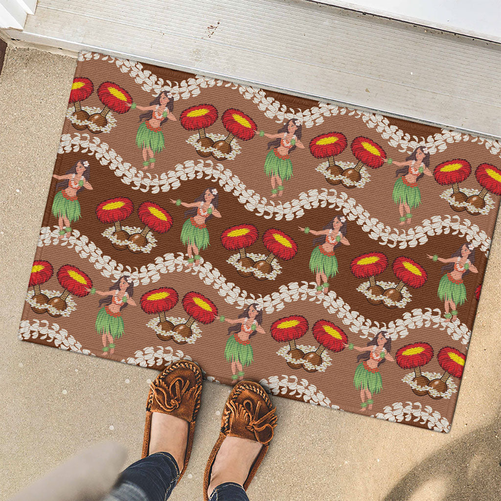 Uliuli Hawaii Makahiki Rubber Doormat Hawaiian Puakenikeni Lei Hula Girl Brown Version LT14 - Polynesian Pride