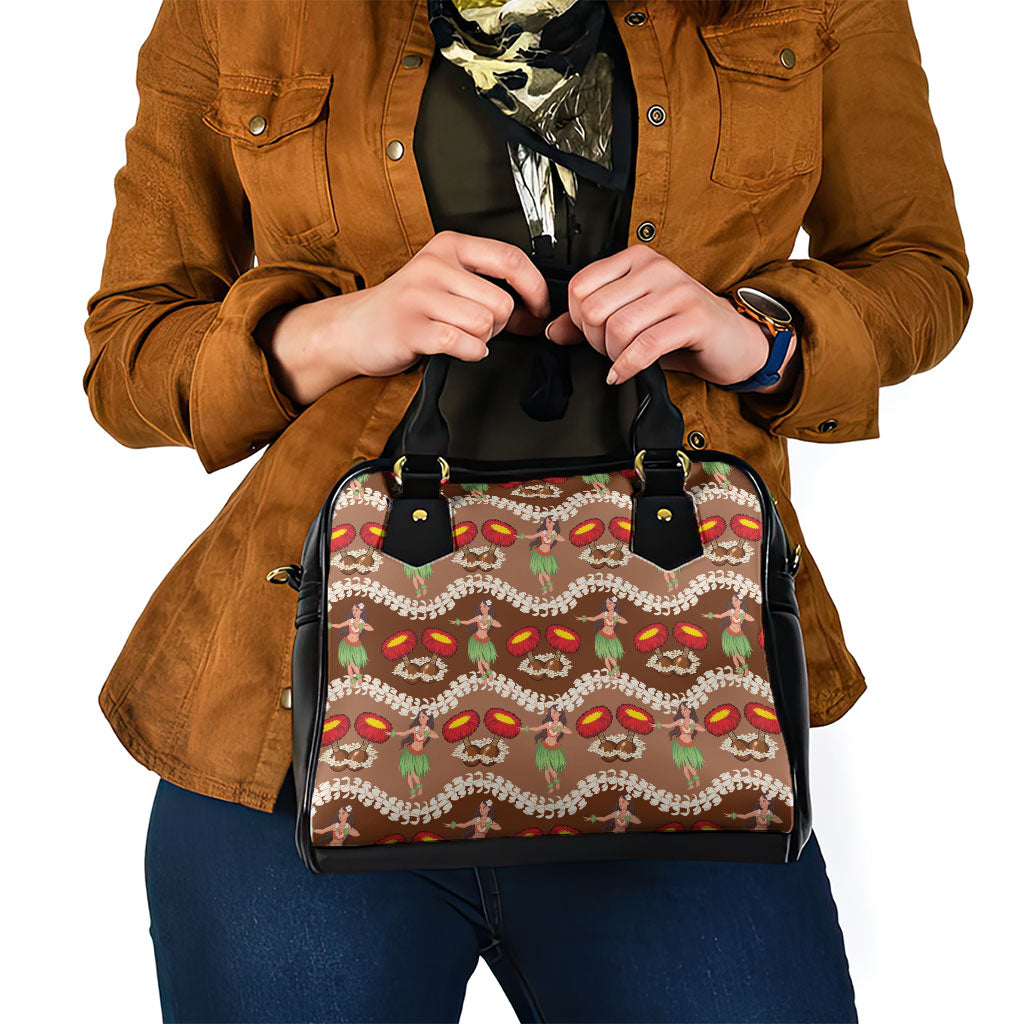 Uliuli Hawaii Makahiki Shoulder Handbag Hawaiian Puakenikeni Lei Hula Girl Brown Version LT14 - Polynesian Pride