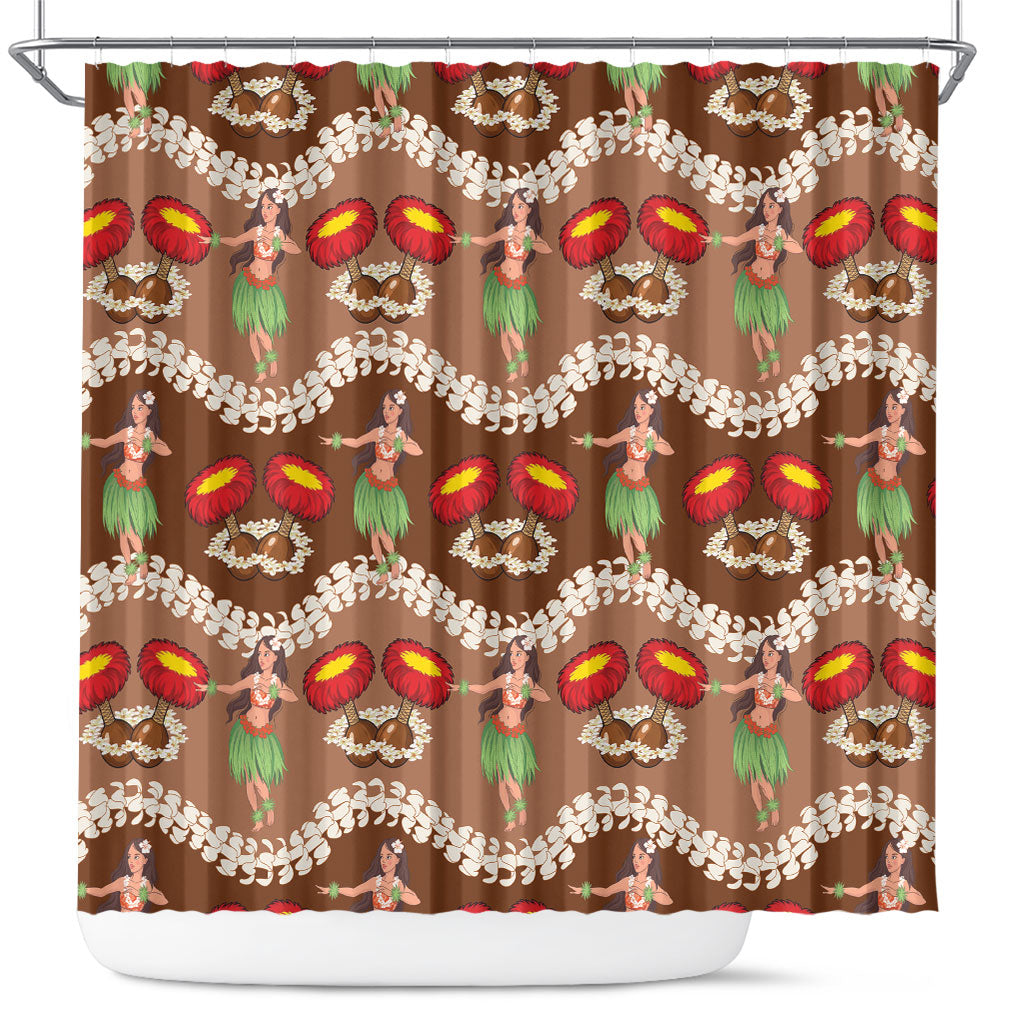Uliuli Hawaii Makahiki Shower Curtain Hawaiian Puakenikeni Lei Hula Girl Brown Version LT14 Brown - Polynesian Pride