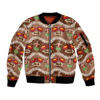 Uliuli Hawaii Makahiki Sleeve Zip Bomber Jacket Hawaiian Puakenikeni Lei Hula Girl Brown Version LT14 Unisex Brown - Polynesian Pride