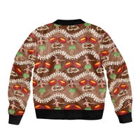 Uliuli Hawaii Makahiki Sleeve Zip Bomber Jacket Hawaiian Puakenikeni Lei Hula Girl Brown Version LT14 - Polynesian Pride