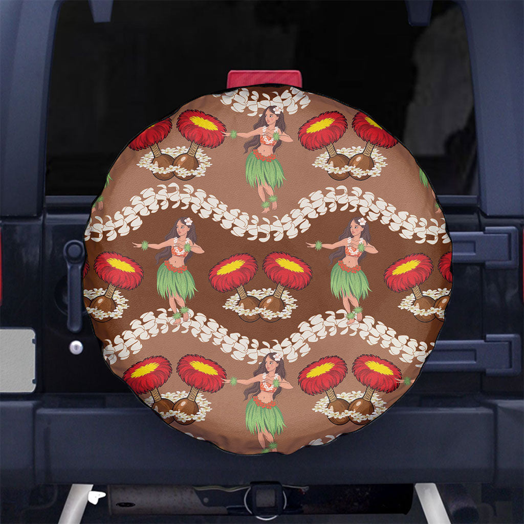 Uliuli Hawaii Makahiki Spare Tire Cover Hawaiian Puakenikeni Lei Hula Girl Brown Version LT14 No hole Brown - Polynesian Pride
