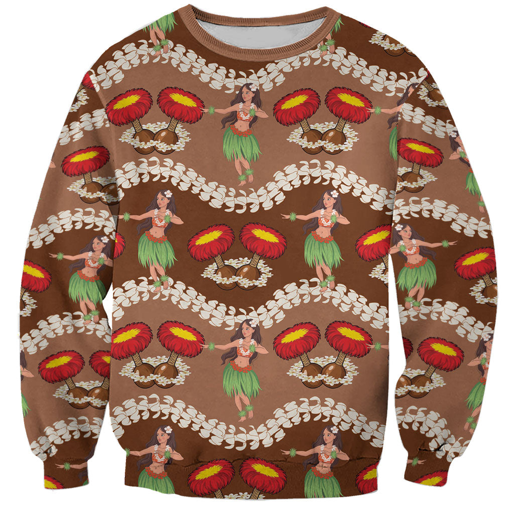 Uliuli Hawaii Makahiki Sweatshirt Hawaiian Puakenikeni Lei Hula Girl Brown Version LT14 Unisex Brown - Polynesian Pride