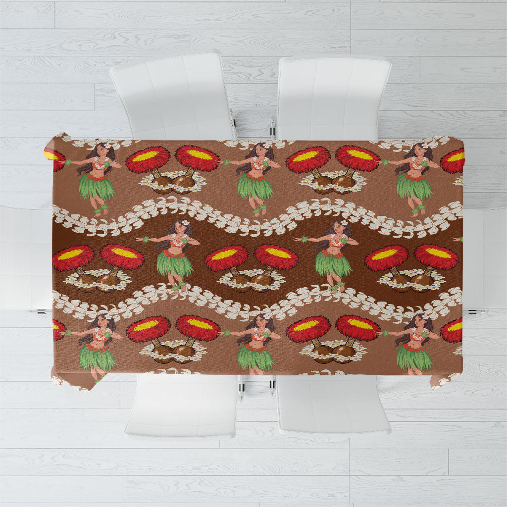 Uliuli Hawaii Makahiki Tablecloth Hawaiian Puakenikeni Lei Hula Girl Brown Version