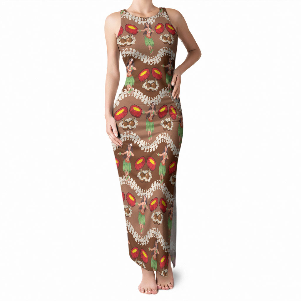 Uliuli Hawaii Makahiki Tank Maxi Dress Hawaiian Puakenikeni Lei Hula Girl Brown Version LT14 Women Brown - Polynesian Pride
