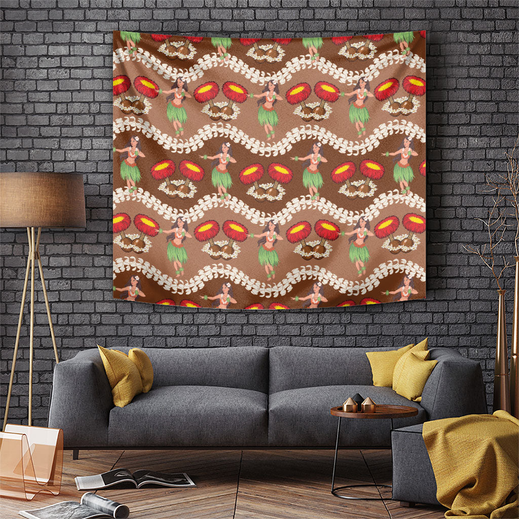 Uliuli Hawaii Makahiki Tapestry Hawaiian Puakenikeni Lei Hula Girl Brown Version LT14 Brown - Polynesian Pride
