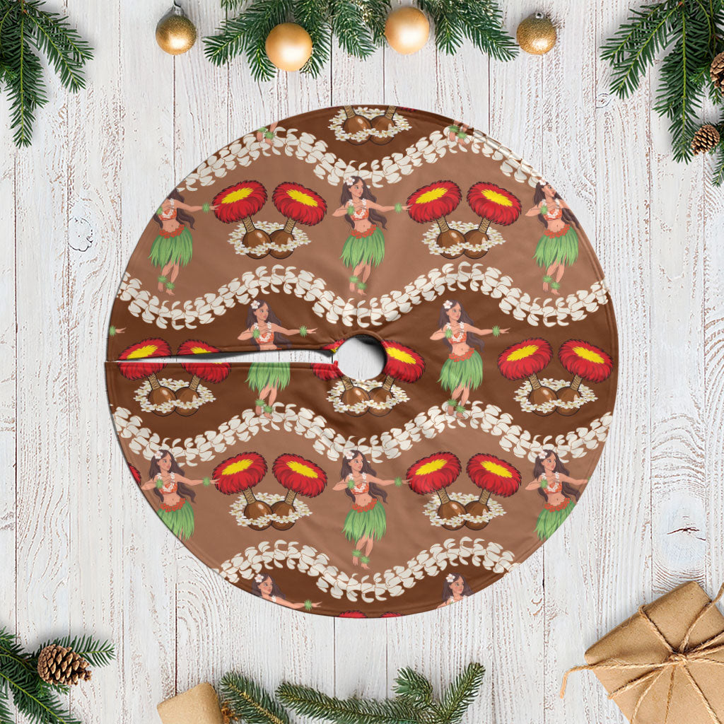 Uliuli Hawaii Makahiki Tree Skirt Hawaiian Puakenikeni Lei Hula Girl Brown Version
