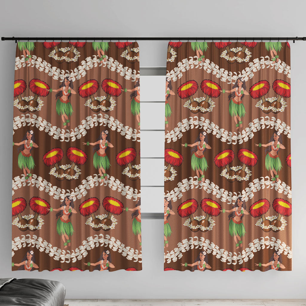 Uliuli Hawaii Makahiki Window Curtain Hawaiian Puakenikeni Lei Hula Girl Brown Version LT14 With Hooks Brown - Polynesian Pride