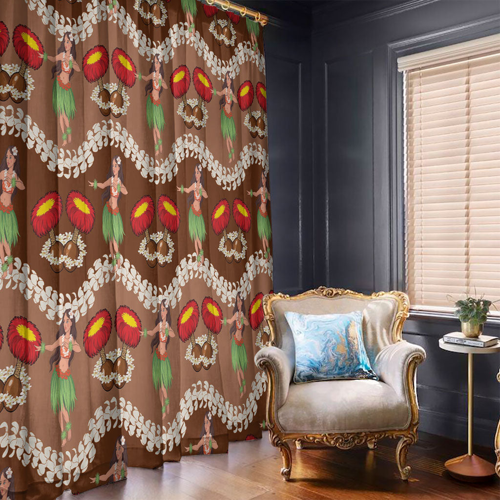 Uliuli Hawaii Makahiki Window Curtain Hawaiian Puakenikeni Lei Hula Girl Brown Version LT14 - Polynesian Pride
