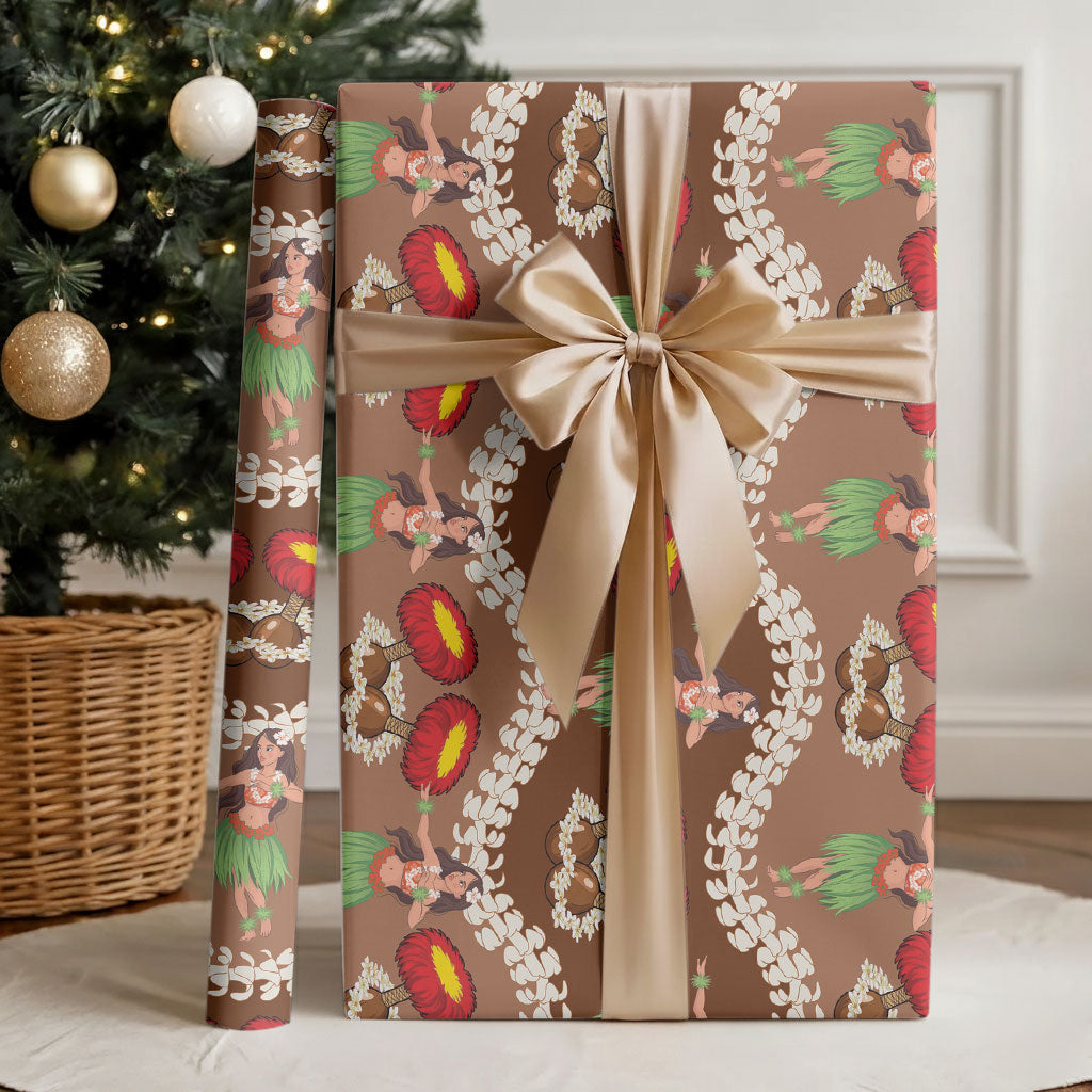 Uliuli Hawaii Makahiki Wrapping Paper Hawaiian Puakenikeni Lei Hula Girl Brown Version LT14 - Polynesian Pride