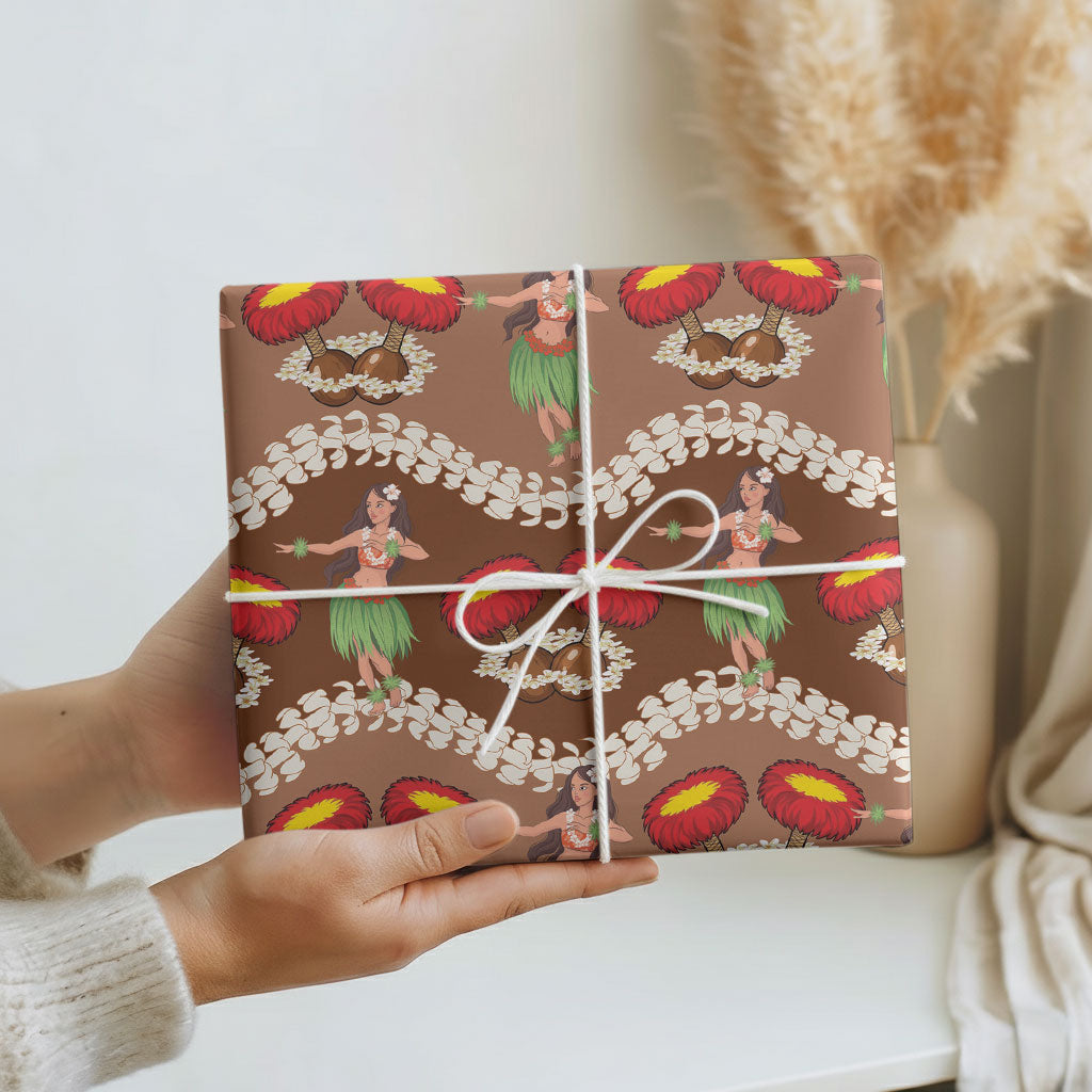 Uliuli Hawaii Makahiki Wrapping Paper Hawaiian Puakenikeni Lei Hula Girl Brown Version LT14 - Polynesian Pride