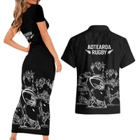 New Zealand Silver Fern Rugby Couples Matching Short Sleeve Bodycon Dress and Hawaiian Shirt Haka Aotearoa Kiwi Dance LT14 - Polynesian Pride