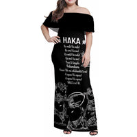 New Zealand Silver Fern Rugby Family Matching Off Shoulder Maxi Dress and Hawaiian Shirt Haka Aotearoa Kiwi Dance LT14 Mom's Dress Black - Polynesian Pride