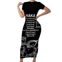 New Zealand Silver Fern Rugby Family Matching Short Sleeve Bodycon Dress and Hawaiian Shirt Haka Aotearoa Kiwi Dance LT14 Mom's Dress Black - Polynesian Pride